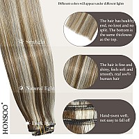 Honsoo Real Human Hair Extensions Clip Ins Light Brown To Blonde Highlights Balayage Hair 70G 15Inch Real Hair Extensions 7Pcs N