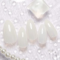 Lacheer Handmade Gel Press On Nails Almond Shape Jelly Fake Nails Press Onsmilky White Acrylic Press On Nails Medium Semitra