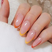 French Tip Press On Nails Short Almond Medium Winter Fall Fake Nails Autumn Uv Finish Short Pointed Almond Shape Nude False Na