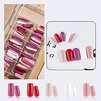 Lifextol 100Pcs Press On Nails Medium Length Square Fake Nails Full Cover Artificial Ballerina Colorful Acrylic Nail Tip For Wom