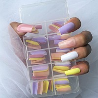 Lifextol 100Pc Mixed Colored Press On Nails Square Fake Nails Full Cover Acrylic Ballerina False Nails For Women Girls Teens Diy