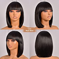 Toyotress Black Bob Wig With Bangs 12 Inch Short Bob Wig For Black Women Hair Daily Costume Light Yaki Straight Synthetic Hai