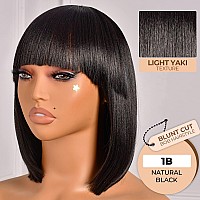 Toyotress Black Bob Wig With Bangs 12 Inch Short Bob Wig For Black Women Hair Daily Costume Light Yaki Straight Synthetic Hai