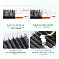 Nagaraku Eyelash Extensions Cluster 3D W Shape Triplecore Volume Lashes Hand Woven Long Stem 007Mm D Curl 10Mm Matte Black Pre