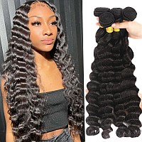 Aelinsi Human Hair Loose Deep Wave Bundles 12A Brazilian Virgin Hair Loose Deep Wave 4 Bundles 20 22 24 26 Inches 150 Density