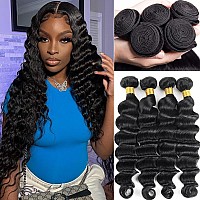 Aelinsi Loose Deep Wave Bundles Human Hair 14 16 18 20 12A Brazilian Virgin Hair 4 Bundles Natural Black 100 Unprocessed Huma