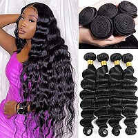 Aelinsi Loose Deep Wave Bundles Human Hair 4 Bundles 18 20 22 24 12A Brazilian Virgin Human Hair Loose Deep Wave Bundles 150