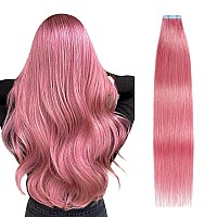 Suyya Tape In Hair Extensions Human Hair Hot Pink Tape In Hair Extensions 12 Inch 10Pcspack Straight Tape In Extensions 20G