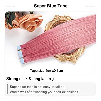 Suyya Tape In Hair Extensions Human Hair Hot Pink Tape In Hair Extensions 12 Inch 10Pcspack Straight Tape In Extensions 20G