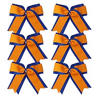 8 Inch 2 Colors 2 Layers 6 Pcs Jumbo Cheerleader Bows Ponytail Holder Cheerleading Bows Hair Elastic Hair Tie For High School Co