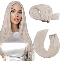 Moresoo Weft Hair Extensions White Blonde Hair Extensions Real Human Hair Weft Long Hair Extensions Weft 24 Inch 100G