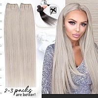 Moresoo Weft Hair Extensions White Blonde Hair Extensions Real Human Hair Weft Long Hair Extensions Weft 24 Inch 100G