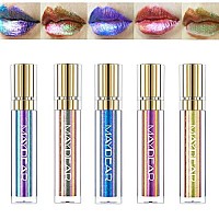 Maydear Chameleon Lipstick, Intense Pigment Multichrome Lipstick Set for Women Metallic Shine Lip Gloss Kit, Long Lasting Blue Purple Pink Rainbow Lip Makeup - 5 Colors