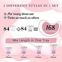 168 Pcs Colored Lash Clusters 2 Colors Mixed Cluster Lashes Dramatic Cosplay Lashes for DIY Individual Lash Extensions at Home Thin Band and Soft (Light Purple+Dark Purple, D-10-16mix)