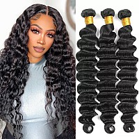 Aelinsi 12A Loose Deep Wave Bundles Human Hair 3 Bundles Brazilian Virgin Hair Loose Deep Human Hair Bundles 100 Unprocessed Hu