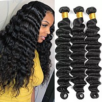 Aelinsi Brazilian Hair Loose Deep Wave Bundles For Black Women 12A 100 Unprocessed Virgin Hair Loose Deep 3 Bundles 14 16 18 I