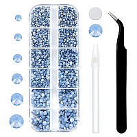 3792 Pcs Blue Opal Crystal Flatback Rhinestones Set For Nail Art Crafts Makeup Tumblers Glitter Round With Tweezers And Pick