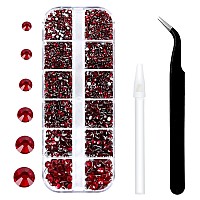 3792 Pcs Siam Crystal Flatback Rhinestones Set For Nail Art Crafts Makeup Tumblers Glitter Round With Tweezers And Picking P