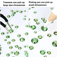 3792 Pcs Ltgreen Crystal Flatback Rhinestones Set For Nail Art Crafts Makeup Tumblers Glitter Round With Tweezers And Picki