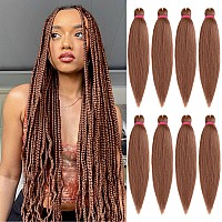 Leeven 26 Inch 8 Packs Brown Pre Stretched Braiding Hair Soft Yaki Texture Synthetic Crochet Braids Hair For Women Hot Water Set