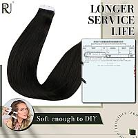 Runature 18 Inch Black Tape In Hair Extensions Human Hair Skin Weft Seamless Tape On Extensions Natural Hair For Black Women Str