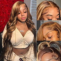 Keabalo Highlight Ombre Lace Front Wigs Human Hair Pre Plucked With Baby Hair 13X4 Body Wave Frontal Wigs Human Hair 180 Densit