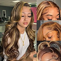 Keabalo Highlight Ombre Lace Front Wigs Human Hair Pre Plucked With Baby Hair 13X4 Body Wave Frontal Wigs Human Hair 180 Densit