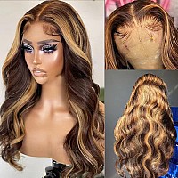 Keabalo Highlight Ombre Lace Front Wigs Human Hair Pre Plucked With Baby Hair 13X4 Body Wave Frontal Wigs Human Hair 180 Densit