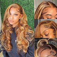 Keabalo Highlight Ombre Lace Front Wigs Human Hair Pre Plucked With Baby Hair 13X4 Body Wave Frontal Wigs Human Hair 180 Densit