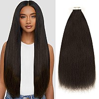 Loxxy Tape In Hair Extensions Human Hair For Black Women Semipermanent Tape Attached Yaki Straight Tape Ins 20Pcs 50G Natural B