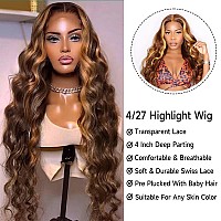 Keabalo Highlight Ombre Lace Front Wigs Human Hair Pre Plucked With Baby Hair 13X4 Body Wave Frontal Wigs Human Hair 180 Densit