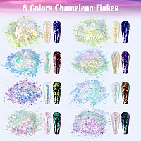 Laza Chameleon Flakes 8 Colors Nail Confetti Powder Irregular Colorshift Pigment Powder For Nails Art Supplies Epoxy Resin Tu