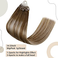 Easyouth Long Micro Hair Extensions Human Hair Micro Bead Hair Extensions Real Human Hair Medium Brown Ombre Platinum Blonde Mic