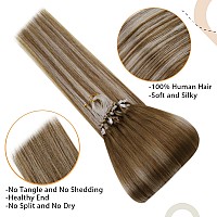 Easyouth Long Micro Hair Extensions Human Hair Micro Bead Hair Extensions Real Human Hair Medium Brown Ombre Platinum Blonde Mic