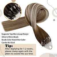 Easyouth Long Micro Hair Extensions Human Hair Micro Bead Hair Extensions Real Human Hair Medium Brown Ombre Platinum Blonde Mic