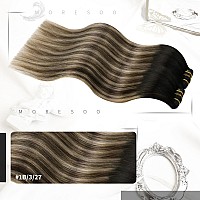 Moresoo Balayage Clip In Hair Extensions Human Hair 22 Inch Clip On Hair Extensions Ombre Black To Brown With Caramel Blonde Dou