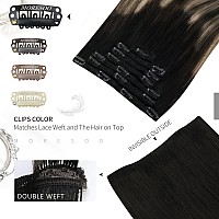 Moresoo Balayage Clip In Hair Extensions Human Hair 22 Inch Clip On Hair Extensions Ombre Black To Brown With Caramel Blonde Dou