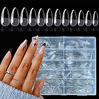 Addfavor 600Pcs Almond Nail Tips Medium Gel X Nail Tips Almond Clear Fake Nails Full Cover Acrylic Gel X Nails For Salon And Ho