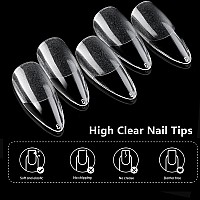 Addfavor 600Pcs Almond Nail Tips Medium Gel X Nail Tips Almond Clear Fake Nails Full Cover Acrylic Gel X Nails For Salon And Ho