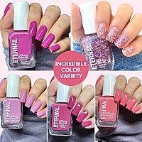 Eternal Glitter Nail Polish Set For Women Pinkfetti Hot Pink Nail Polish Set For Girls Long Lasting Quick Dry Natural Na