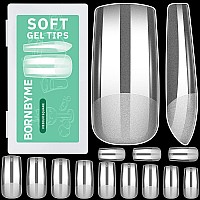 Soft Gel Nail Tips Medium Square 600 Pcs Pre Buff Full Cover Shaped Nail Extenison Tips Matte Gel X Nail Tips Acrylic False Nai