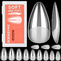 Soft Gel Nail Tips Medium Almond 600 Pcs Pre Buff Full Cover Shaped Nail Extenison Tips Half Matte Gel X Nail Tips Acrylic Fals