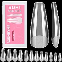 Soft Gel Nail Tips Long Coffin 600 Pcs Pre Buff Full Cover Shaped Nail Extenison Tips Matte Gel X Nail Tips Acrylic False Nail