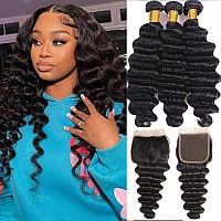 Loose Deep Wave Bundles With Lace Closure 12A Brazilian Virgin Human Hair Bundles With Closure 18 20 2216 100 Unprocessed Hu