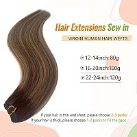 Sew In Hair Extensions Real Human Hair Brown And Blonde Balayage Human Hair Ombre Bundle 18 Inch 100Grams Double Weft Hand Tied