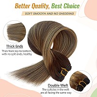 Sew In Hair Extensions Real Human Hair Brown And Blonde Balayage Human Hair Ombre Bundle 18 Inch 100Grams Double Weft Hand Tied