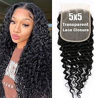 Uneed 5X5 Hd Lace Closure Human Hair Deep Wave Closure 12A 5X5 Lace Closure Brazilian Virgin Remy Human Hair Pre Plucked With Ba