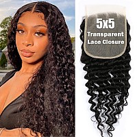 Uneed 5X5 Hd Lace Closure Human Hair Deep Wave Closure 12A 5X5 Lace Closure Brazilian Virgin Remy Human Hair Pre Plucked With Ba