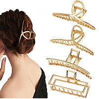 Parcce 4 Pack Large Metal Hair Clips For Women And Girls 43 Inch Big Nonslip Gold Color Clamps Perfect Fashion Jaw Claw Hair