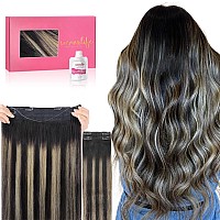 Wennalife Wire Hair Extensions Increase 50 Lifespan Real Human Hair 14 Inch 105G Balayage Natural Black To Light Blonde Remy